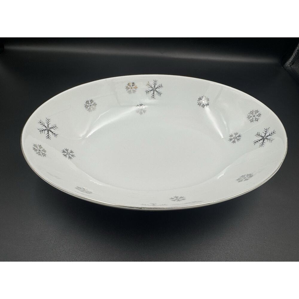 Vintage Seyei Snowy Atomic Snowflake 10” Oval Serving Bowl - Platinum Rim MCM